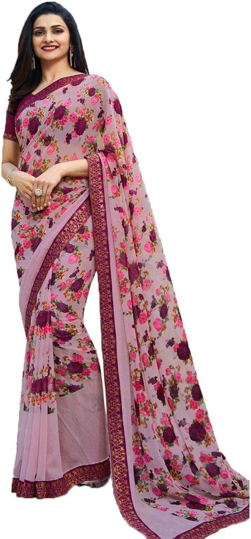 Indian Wedding Bollywood Women's Digital Print Art Silk Saree with Unstitched Blouse Piece-A28 (Rose)