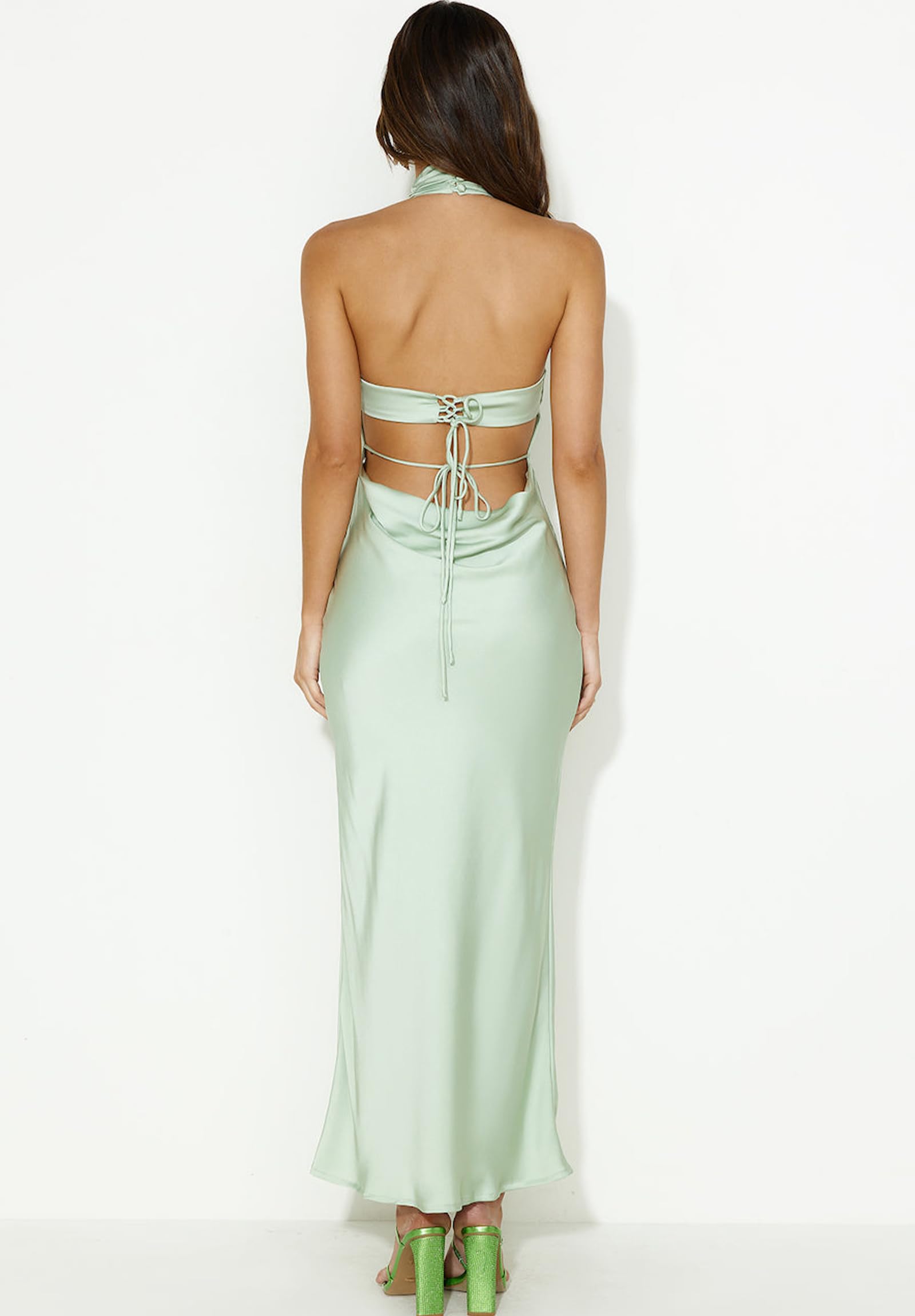 Phicia Phicia 2026 Summer Satin Midi Dress Maxi Abito da Donna in Raso con Scollo all'Americana Donna (Pacco da 1)