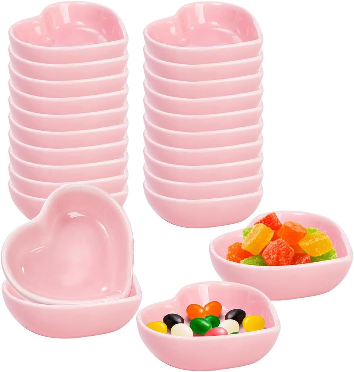 Dipping Sauce Cups, 24 Pack 1.5 Oz Sauce Bowls Soy Sauce Bowls, Small Ceramic Dish Heart Shaped Bowl For Side Dishes, Ketchup, Sushi, Valentine'S Day Dinner, 3 Inches