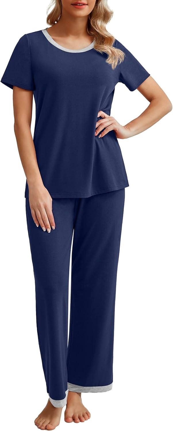 PrinStory 2025 Womens Pajama Set Short Sleeve Sleepwear Ladies Soft Pjs Lounge Set with Pockets - Image 2