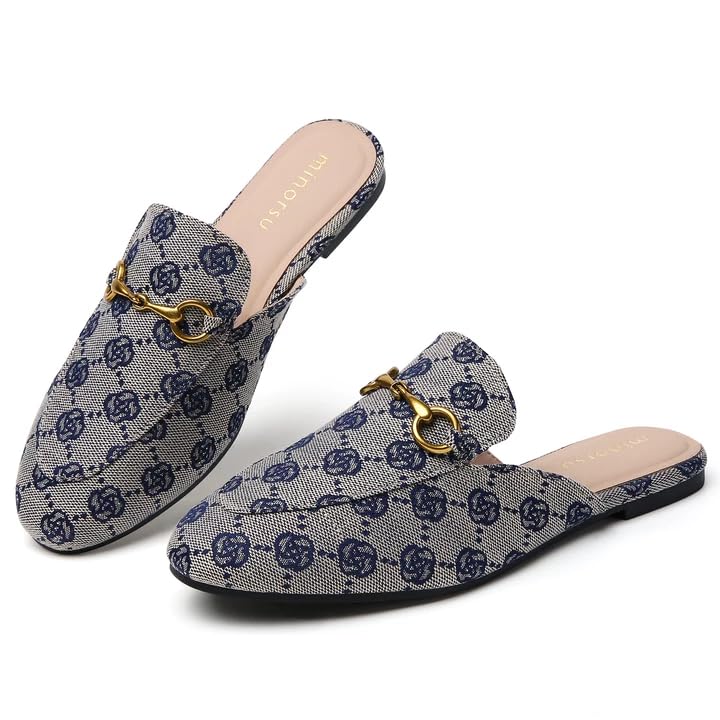 Image of Minorsu Buckle Mules for Women Flats Loafers Shoes for Work Office Business