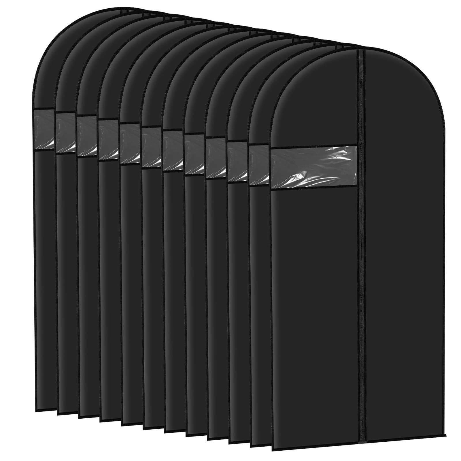 Dimeho 12 Pcs Garment Bags for Hanging Clothes, 47 Inch Suit Bag for Closet Storage and Travel Washable Black Suit Covers for Suits Dresses Coats with Clear Window