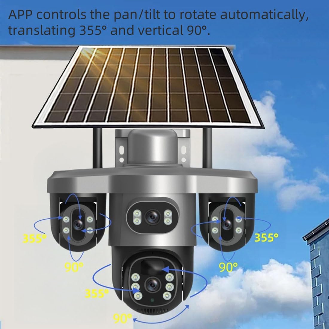 Caméra De Sécurité Solaire À Triple Objectif, Surveillance 3 Voies (A-4G)
