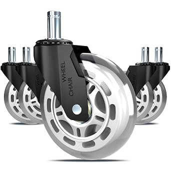 3 Inch Office Chair Casters Heavy Duty 5-Pack - 650LBS Capacity PU Wheels,Office Chair Wheels Replacement,Non-Marking Hardwood Floor Safe,Fits Standard 7/16" x 7/8" Stem Chairs