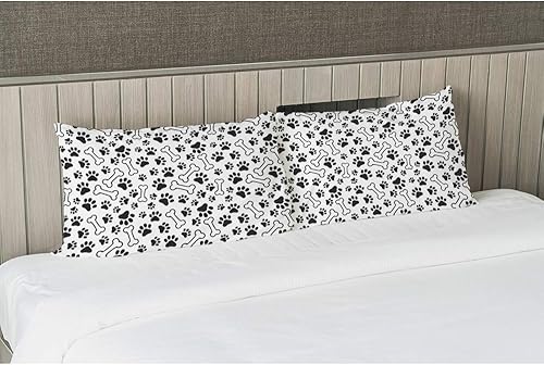 Miniatura 4 de EKOBLA Funda de almohada con estampado de huellas de perros y huesos, diseño de huellas de mascotas, bonito animal de dibujos animados, adorable