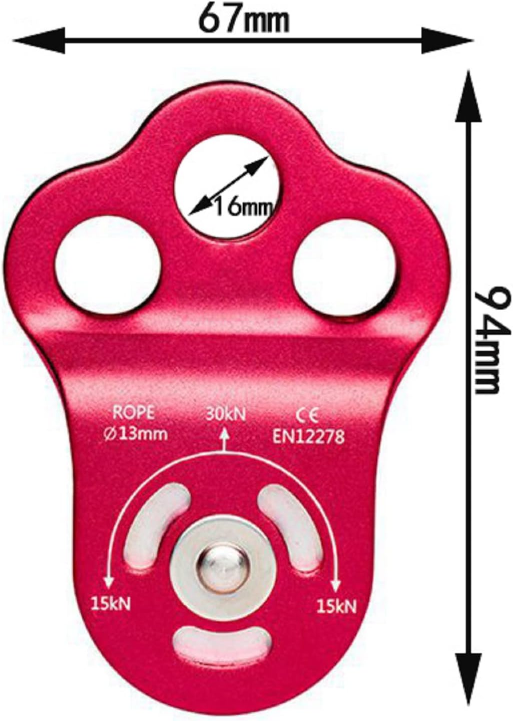 30KN Aluminum Climbing Pulley Ball Bearing Three Holes Pulley Rescue Equipment for 13mm Rope Hauling, Rock Climbing