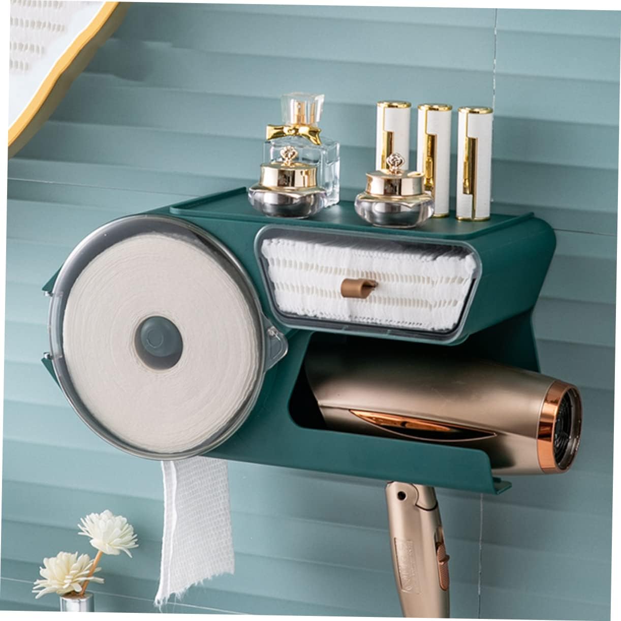Toilet Tissue Holder Paper roll Toilet Tissue Holder Tissue Storage Shelf Bathroom Wall Toilet Napkin Storage Organizer Towel Storage Rack roll Holder Corner The Hips White/502 (Color : Green, Size