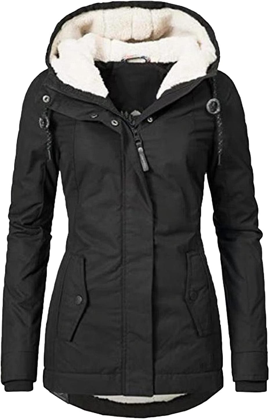 JEsilunmaMY Womens Winter Sherpa Lined Parkas Jacket Warm Thick Windproof Outwear with Fur Hood Slim Pocket Puffer Down Coat