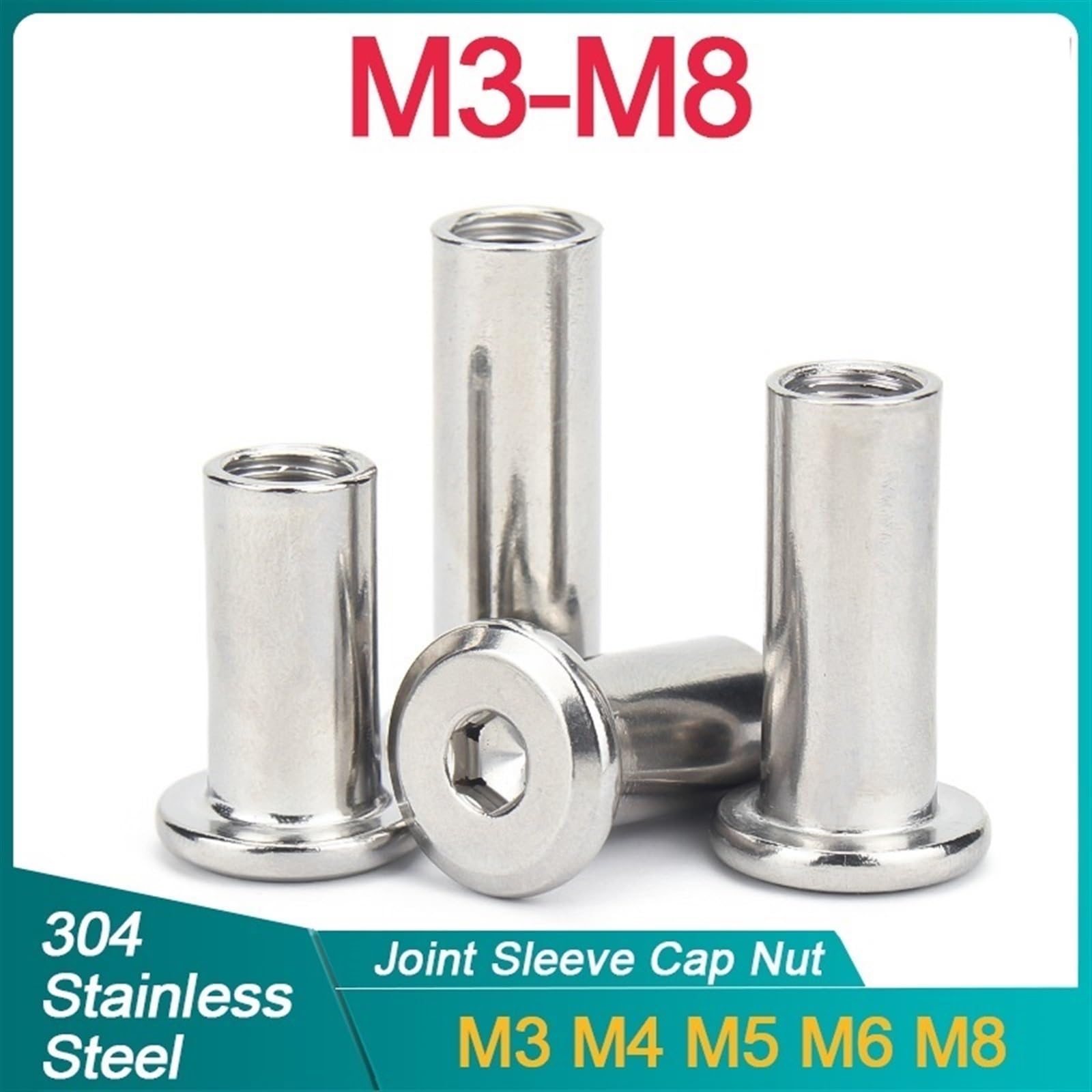 Rivetti Filettati 5/10/20pcs M3 M4 M5 M6 M8 304 acciaio inossidabile grande piatto esagonale testa a esagono incassato rivetto connettore inserto manicotto comune dado per Mobili(50mm length,M8 x5pcs)