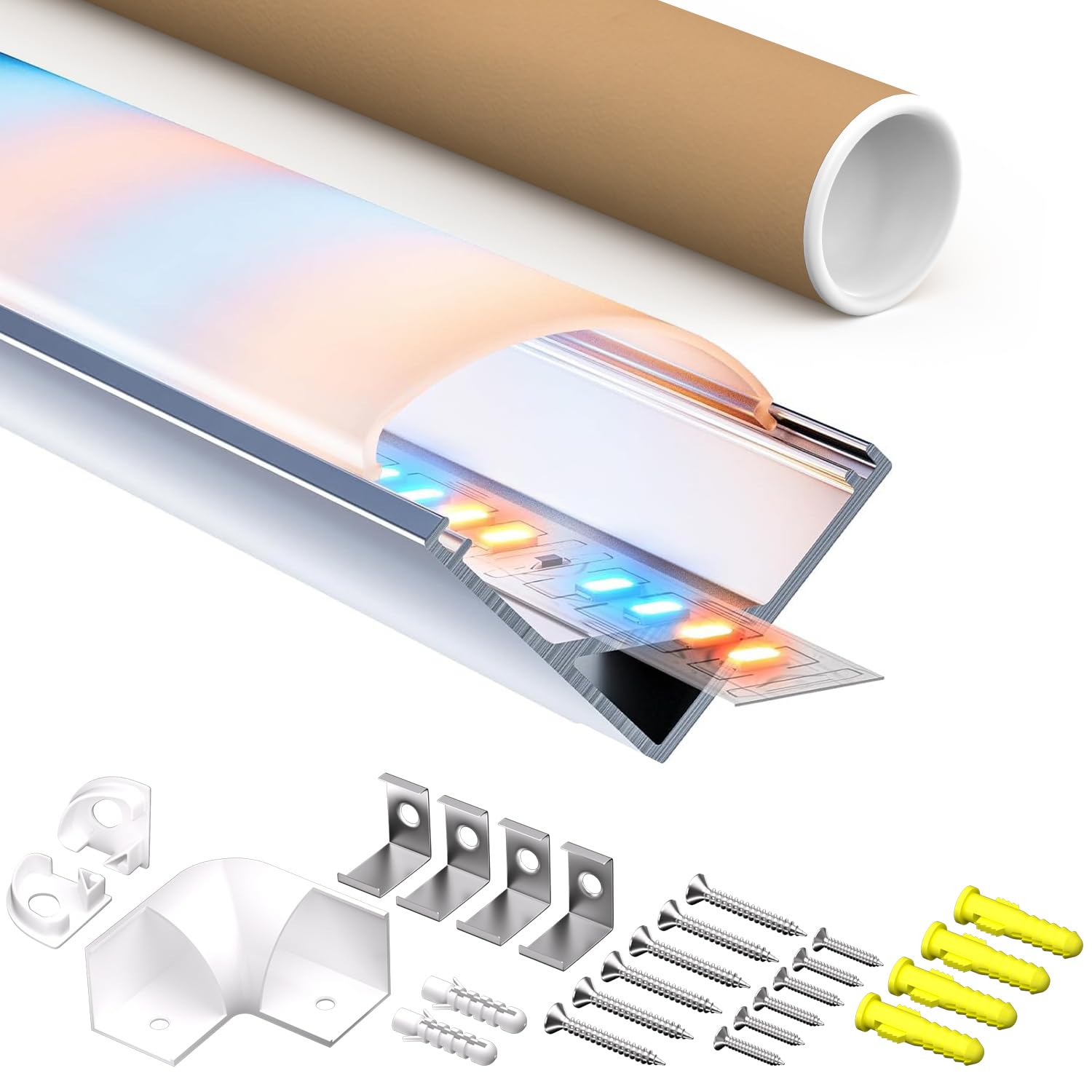 Profilo Angolare per Strisce LED, 10 Profili in Alluminio da 2 Metri, con Copertura Diffusore Opalina e Accessori di Montaggio, per Dissipazione del Calore e Protezione