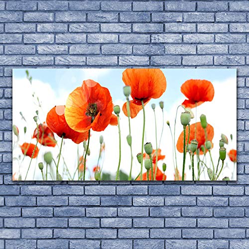 Tableau déco verre trempé 140x70cm coquelicots moderne grand format - 3