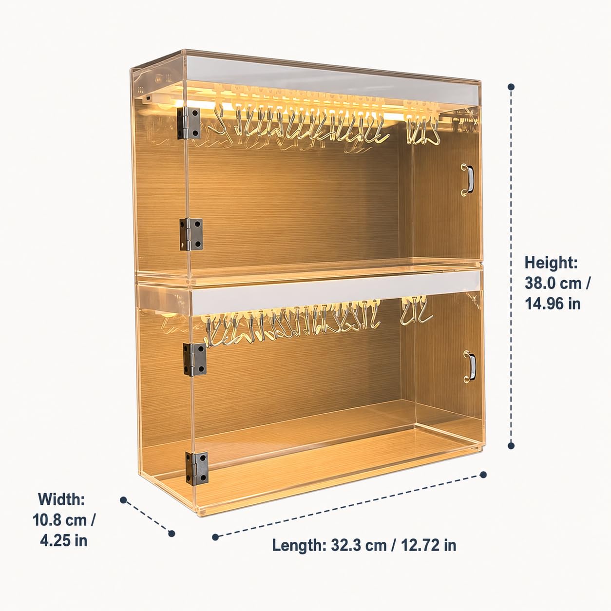 Vitrina Expositora Acrílica Transparente, 3 Niveles con Luz, para Coleccionistas Figuras y Joyas, 18L Antipolvo , Caja Almacenamiento Pulseras a (#9457)