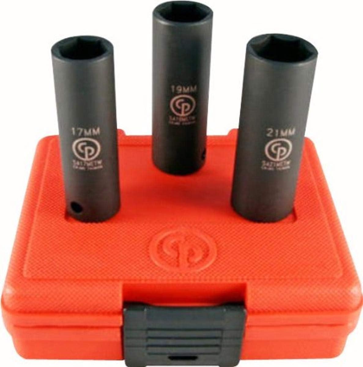 Chicago Pneumatic SS413DTW 1/2 Drive 3 Piece Metric Thin Wall Impact Socket Set