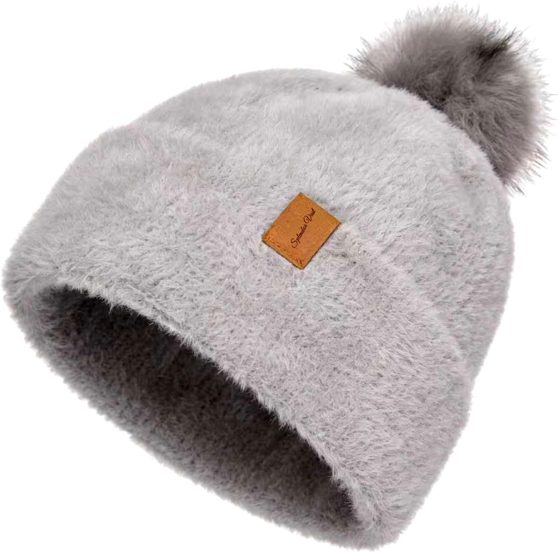 Icelandic Fox Fur Pom Pom Knit Beanie Cozy Nordic Style Winter Hat for Women and Girls