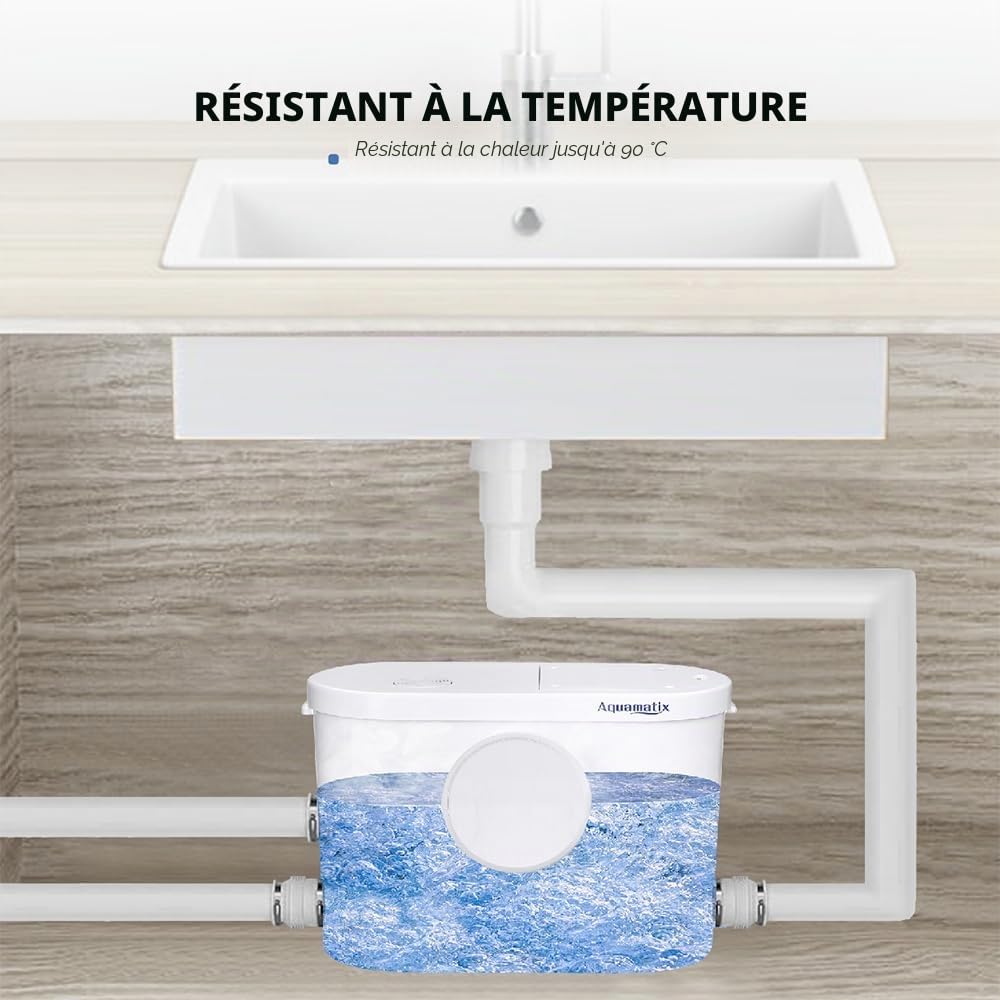 Aquamatix Silencio 3 Broyeur Sanitaire 400W Pompe de Relevage 145L/min Distance de pompage verticale de 8 m avec 3 entrées pour les toilettes, l'évier et la machine à laver, avec filtre à charbon