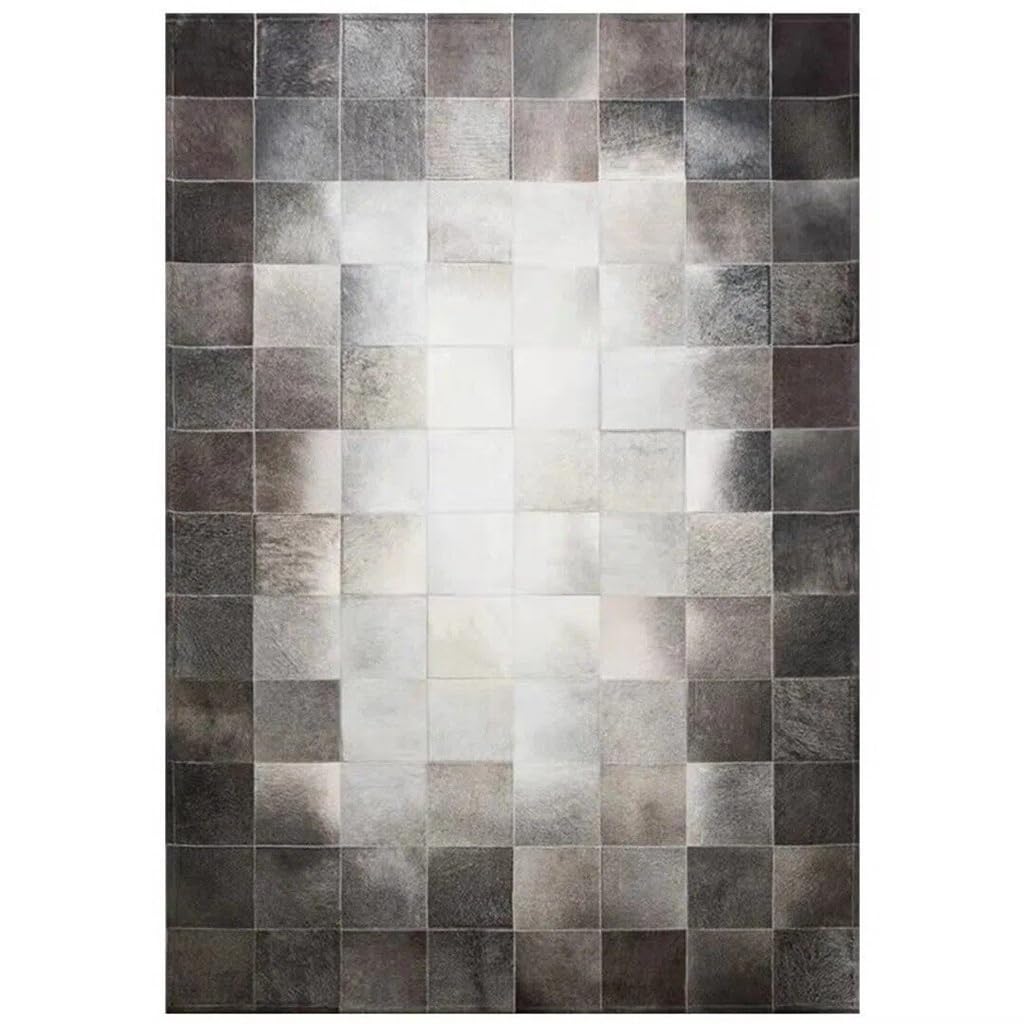 Tappeto in pelle di mucca a quadretti marrone e bianco multicolore, protezione del pavimento in vacchetta fatto a mano rettangolare arredamento rustico in ecologica provenienza etica(2000MMx3000MM)