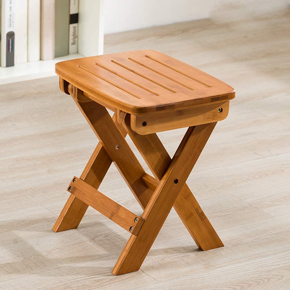 Tabouret Pliant En Bois QUIRUMED - Assise Simili Cuir Blanc - Support 100 Kg - Poignée Transport - 33x33x48 Cm - Table D'appoint, Repose-pieds