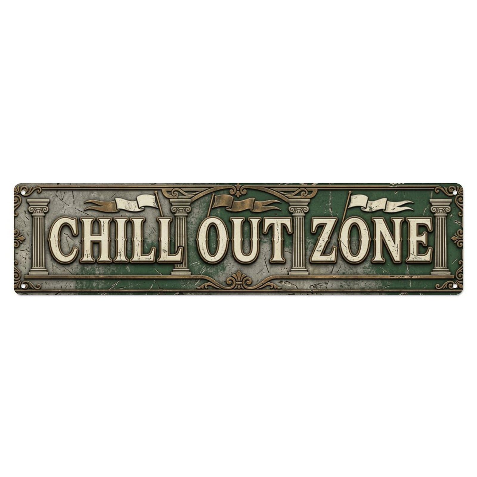 Chill Out Zone Worn Pavilion Vintage Metal Tin Sign Wall Decor for Cafe, Club, Garden Metal Poster 4x16Inch