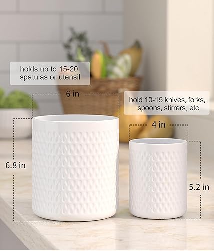Miniatura 3 de Paquete de 2 organizadores de cerámica para utensilios, soporte grande para espátula, decoración de cocina de granja para cubiertos, cucharas y
