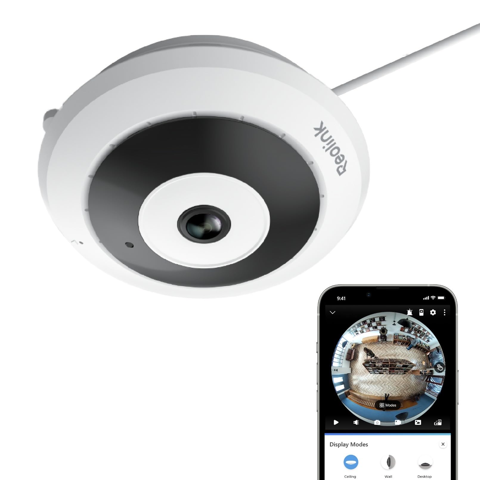 Reolink 6MP WLAN Überwachungskamera Innen, 360° Panorama Fisheye Kamera | 2,4/5 GHz WLAN, Personenerkennung, 2 Wege Audio, Decken-/Wand-/Tisch-Installation, Mehrere Display-Ansichten, FE-W, Weiß