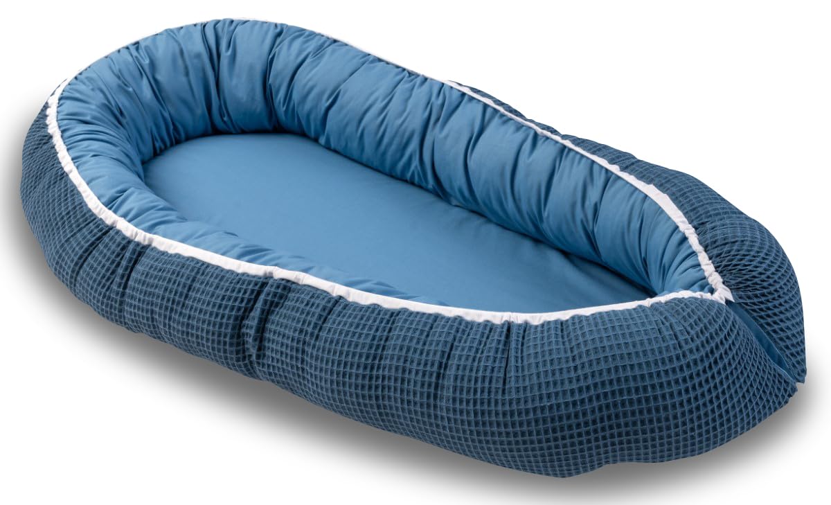 ULLENBOOM Riduttore Lettino Neonato Blu - Riduttore Culla 55x95 cm - 100% OEKO-TEX e Made in EU, Adatto come Baby Cocoon e Lettino da viaggio