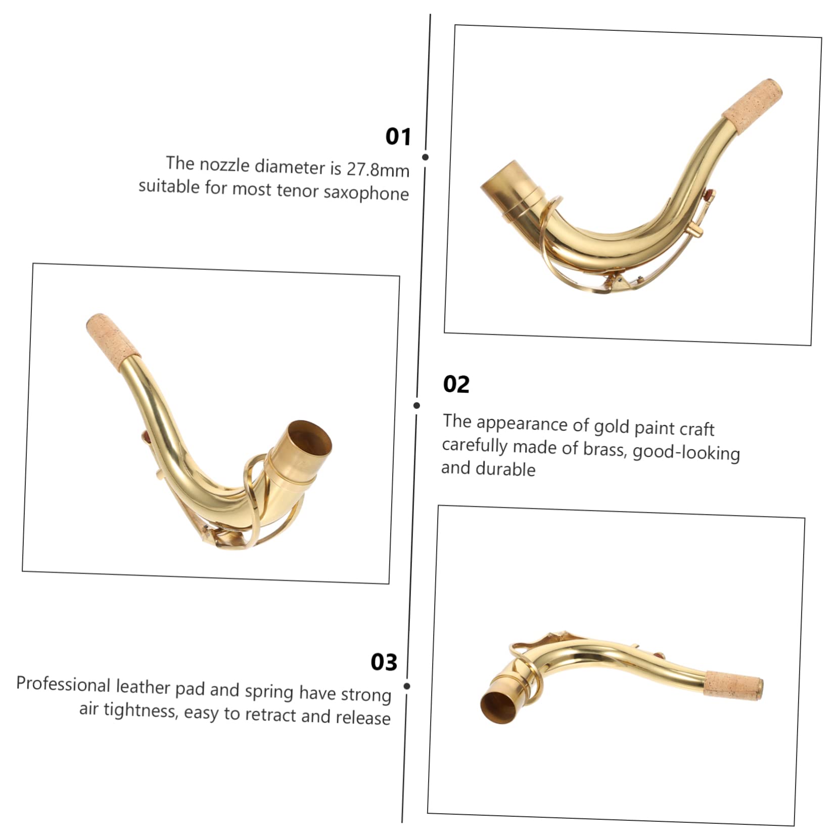 Parte per Sassofono in Ottone Oro, Gomito Curvo di Ricambio | Accessorio per Strumenti Musicali, Regolazione Facile, per Amatori e Professionisti