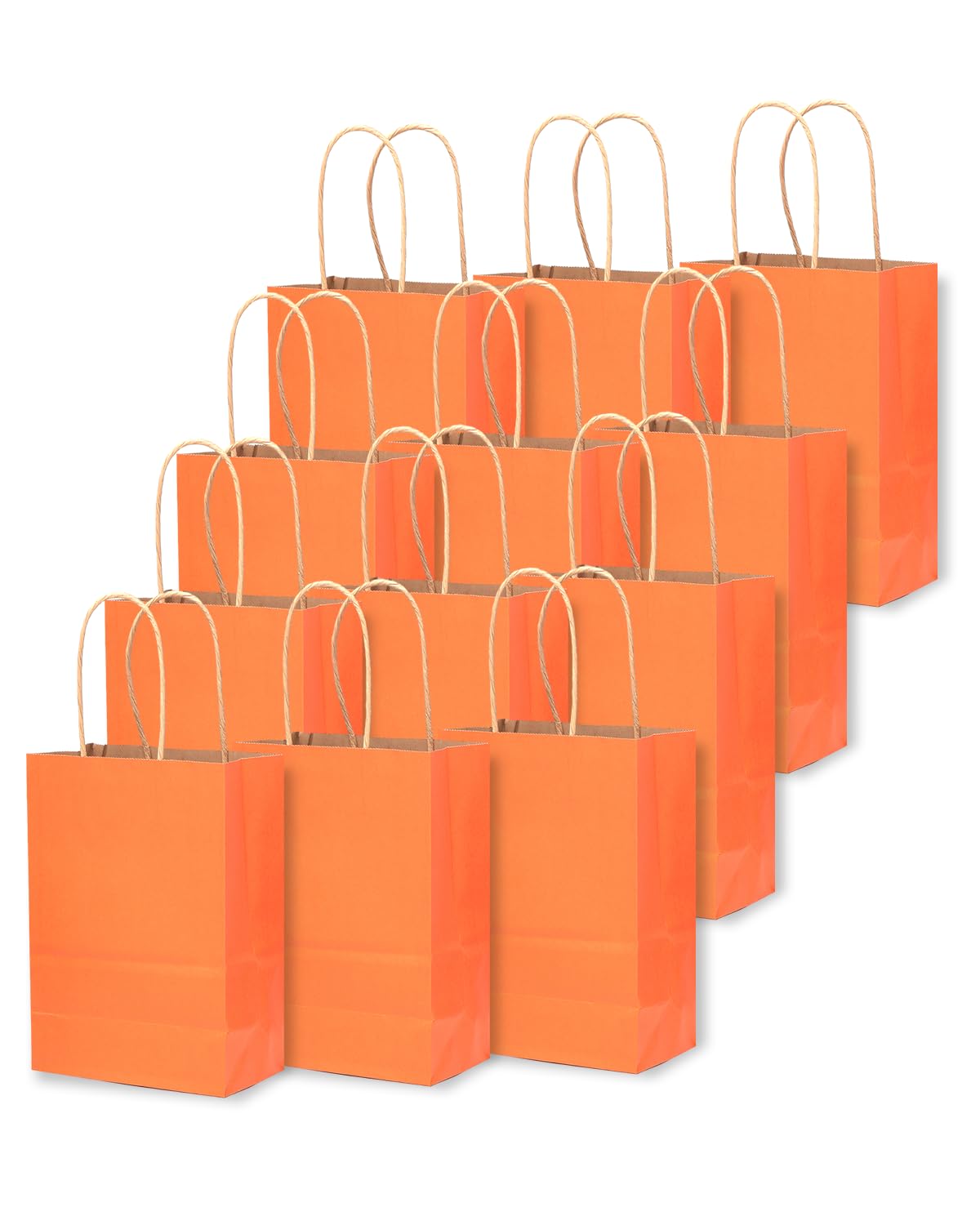 qiqee 24 Pcs Orange Mini Paper Gift Bags with Handles 6"x4.5"x2.5" Small Brown Kraft Party Favor Bags Treat Bags Multiple Uses (Mini size)
