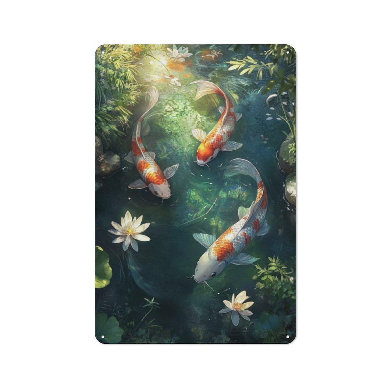 Junmoney Koi Fish Pond Tin Sign 30X20cm For Living Room Wall, Rustic Wall Decor, For Living Room Decor Lovers