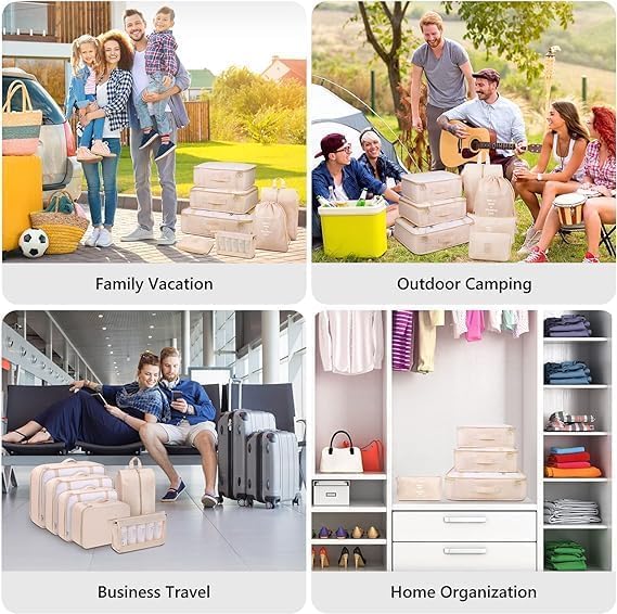 Image of polyester 7 Set Packing Cubes Luggage Packing Organizers For Travel Accessories storage organiser (beige)