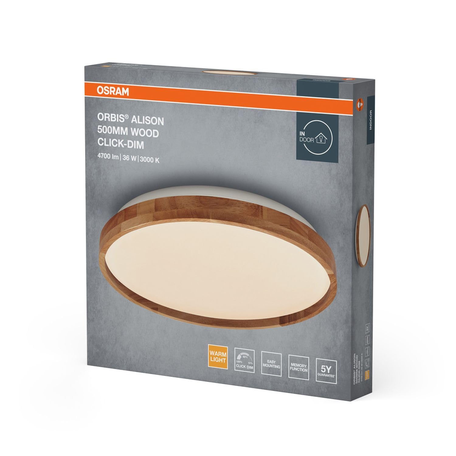 Licht-Erlebnisse LED Deckenlampe Holz Metall 3000 K Click-DIM modern gemütlich Schlafzimmer Flur Treppenhaus Büro Küche Esszimmer Ø50 cm Deckenleuchte Wohnzimmer