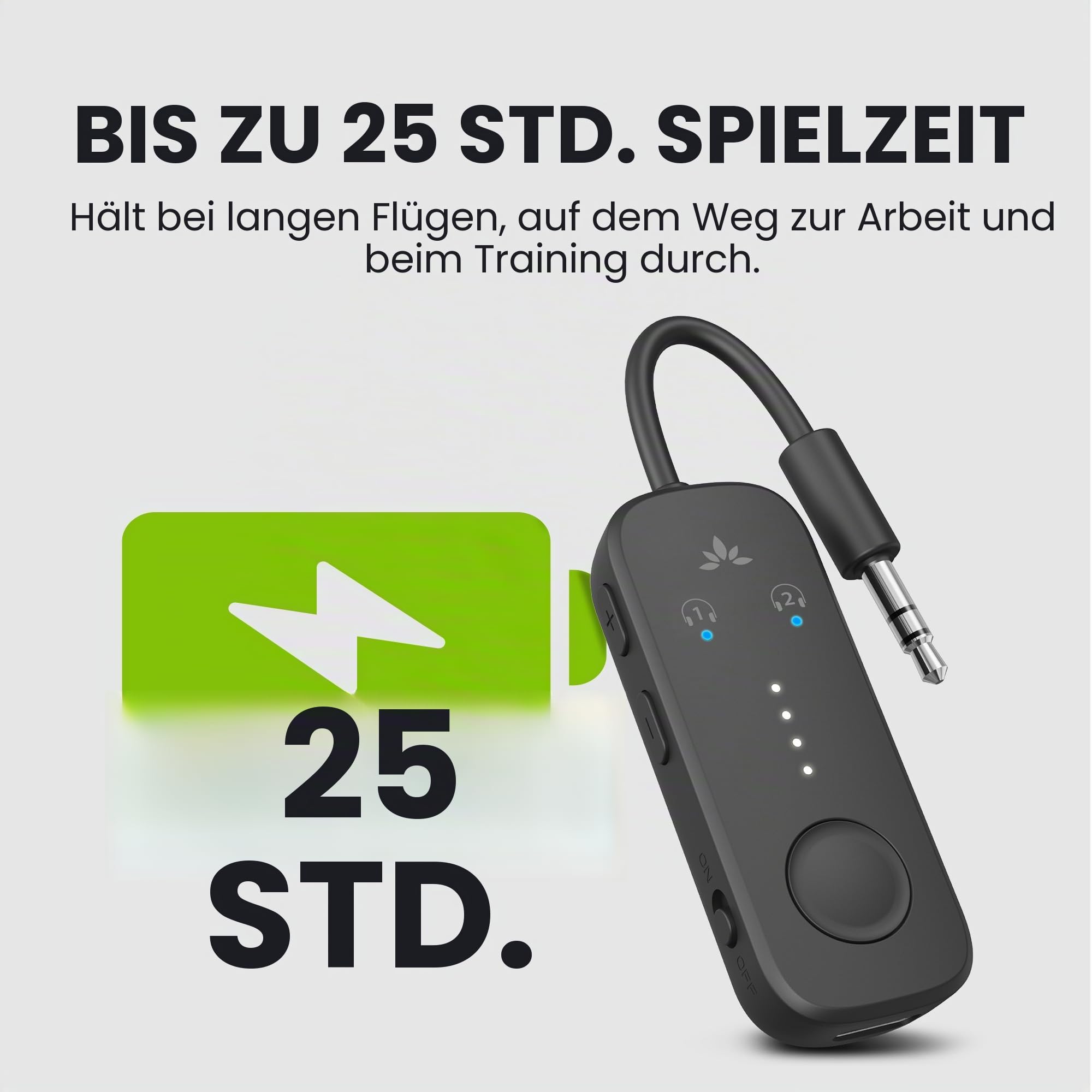 Avantree Relay – Bluetooth 5.3 Adapter für Flugzeug mit Qualcomm aptX Adaptive, für 2 AirPods oder Kopfhörer, 20 Std. Wiedergabezeit, 3,5mm AUX Klinke Transmitter Sender für Reisen, Fitnessstudio