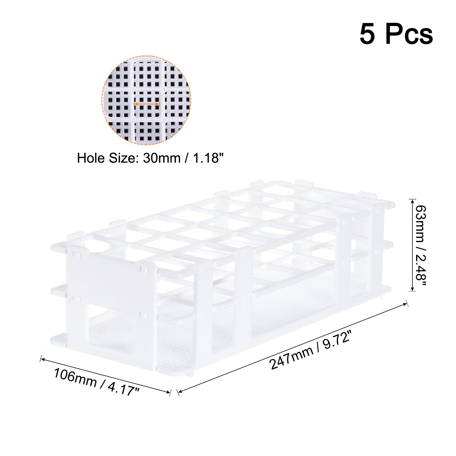 QUARKZMAN Plastica Test Porta Tubo Supporto 21 Fori 3 Strati Lab Staccabile Tube Supporto Bianco per 30mm Prova Provette, 5pz