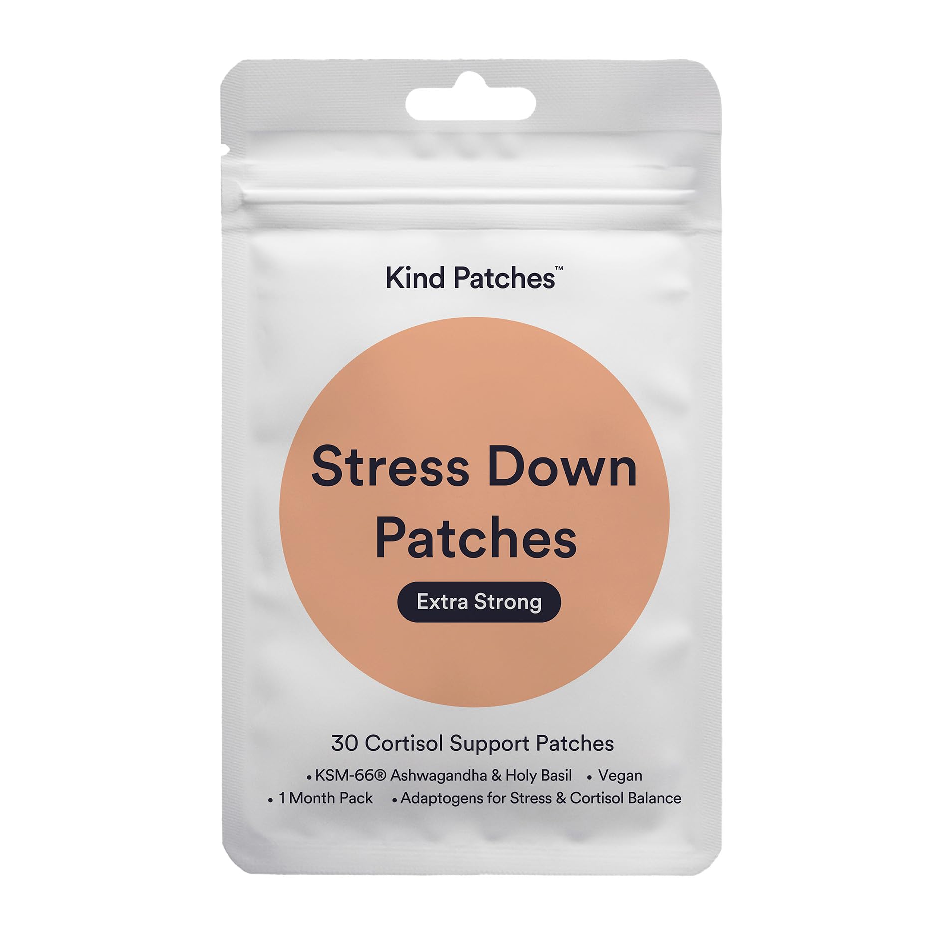 Kind Patches Stress Down Patches Extra Strong with KSM-66 Ashwagandha Extract, L-Theanin, Holy Basil Extract, and Omega-3 EPA - 30 Count