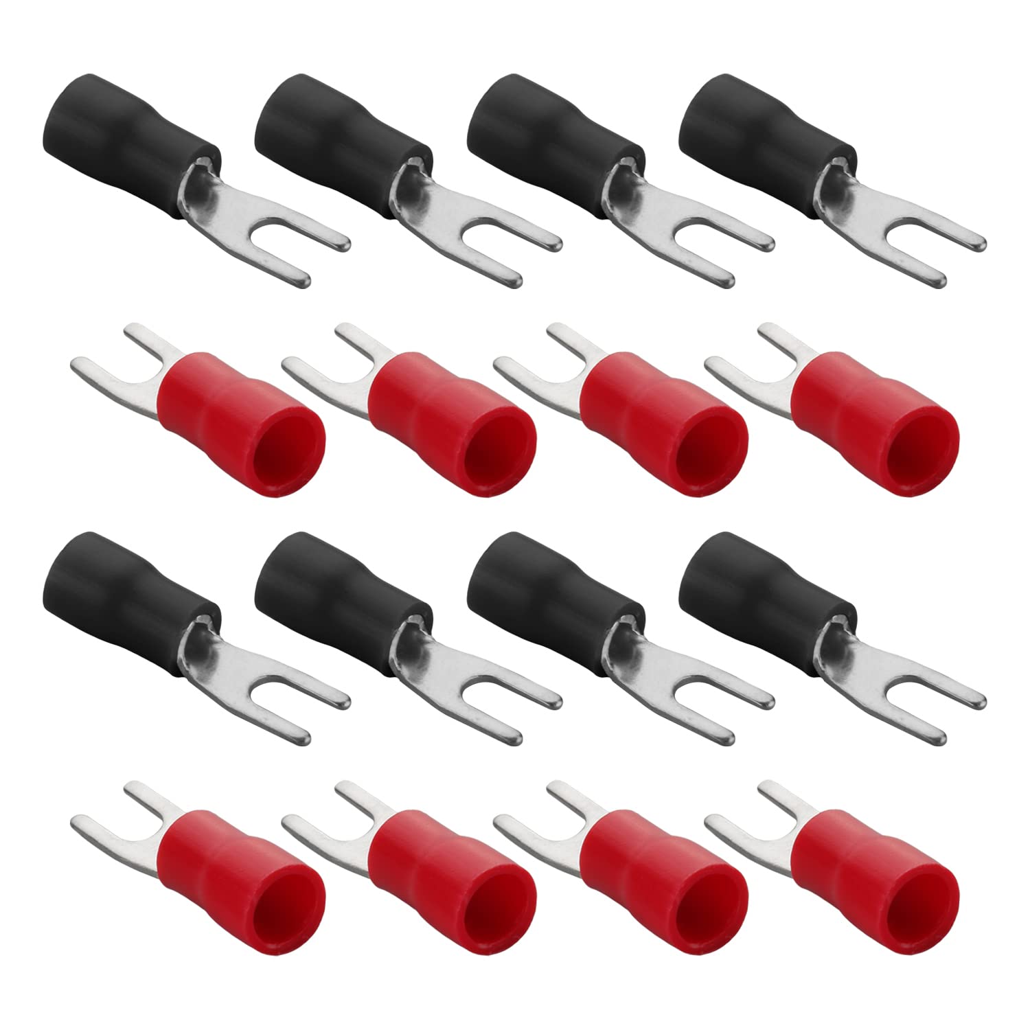 Jutagoss RV2-3 Insulated Fork terminals U Type Connector Copper for AWG16-14 Wire Connector 200 Pcs Red Black
