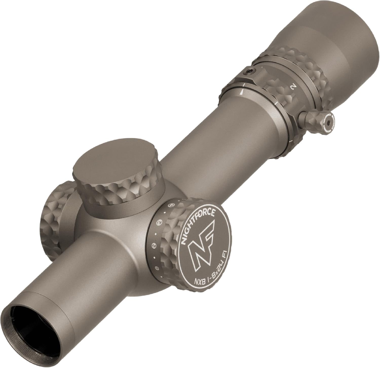 Nightforce NX8 1-8x24mm F1 Riflescope - First Focal Plane (FFP), Daylight Visible Illuminated Reticle, ZeroStop, Tactical Scope with Capped Turrets