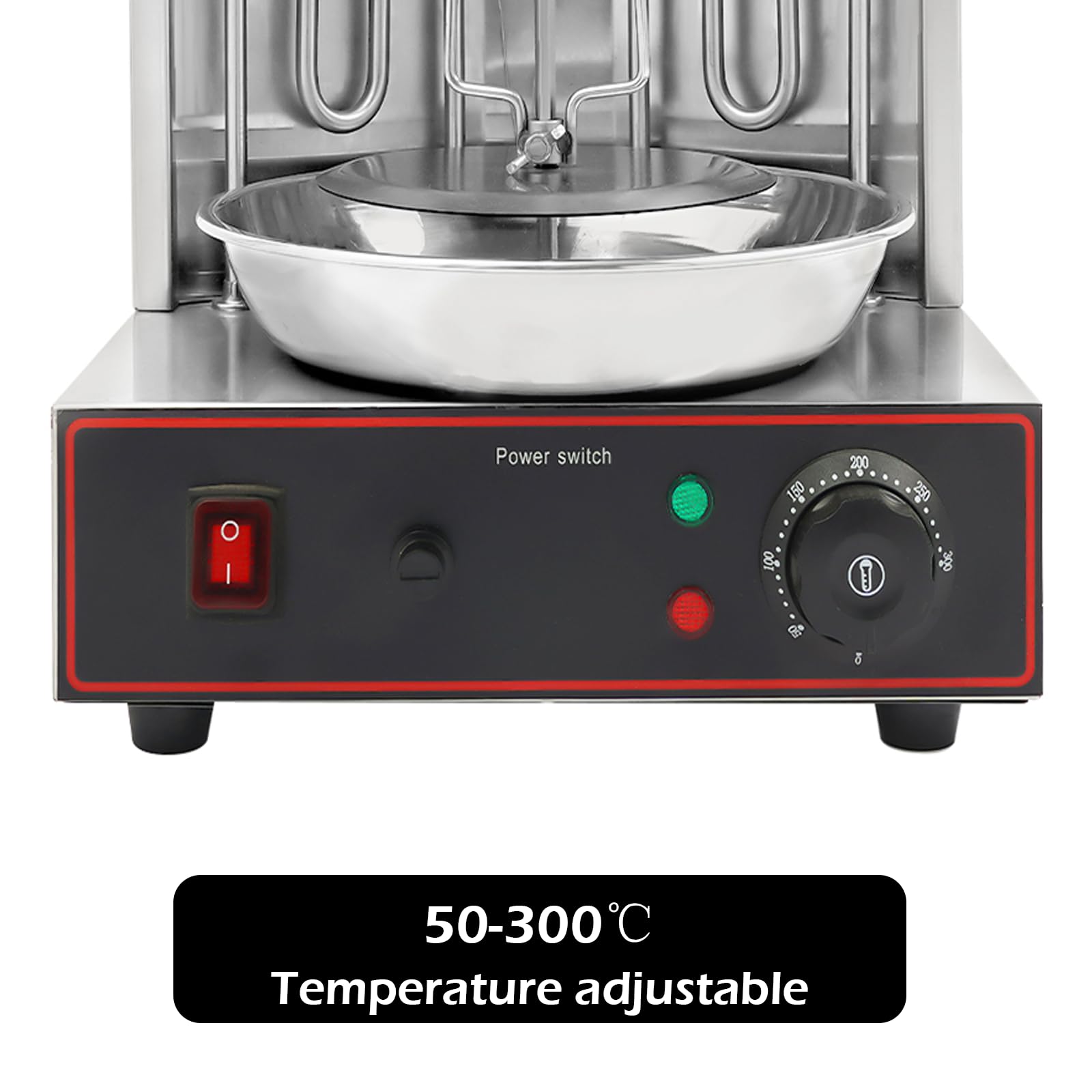 Elektryczny grill do kebaba 3000 W – pionowy grill do kurczaka z obrotowym rożnem, grill do szaszłyków, regulacja temperatury 50-300°C, rotisser, grill stołowy ze stali nierdzewnej do