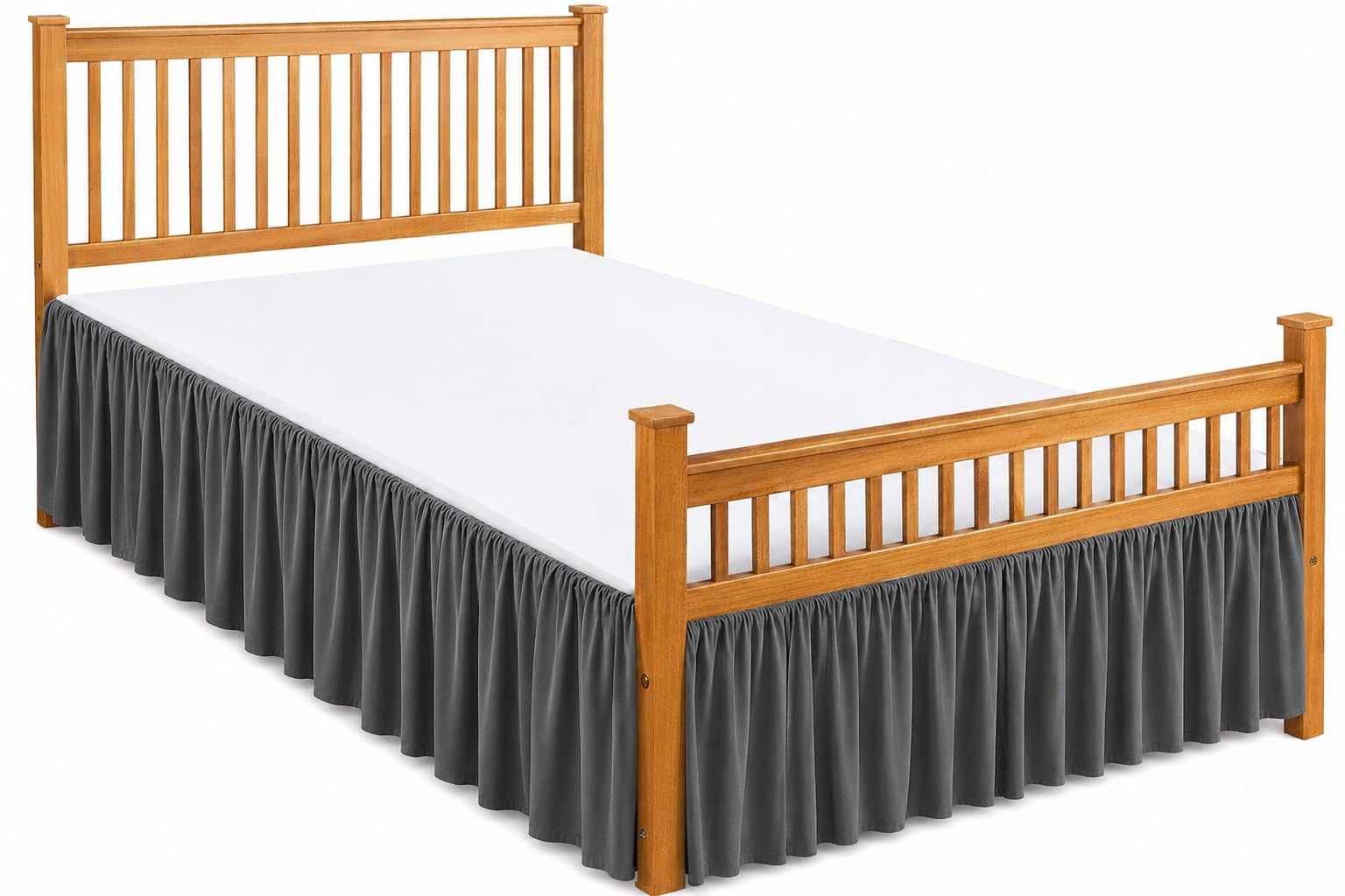 Single Size Bed Skirt | Dark Grey Ruffle Dust Ruffle | 36 x 75 Inch | 14 Inch Drop | 100% Microfiber 120 GSM | Tailored Split Corner | Easy Fit-image-40