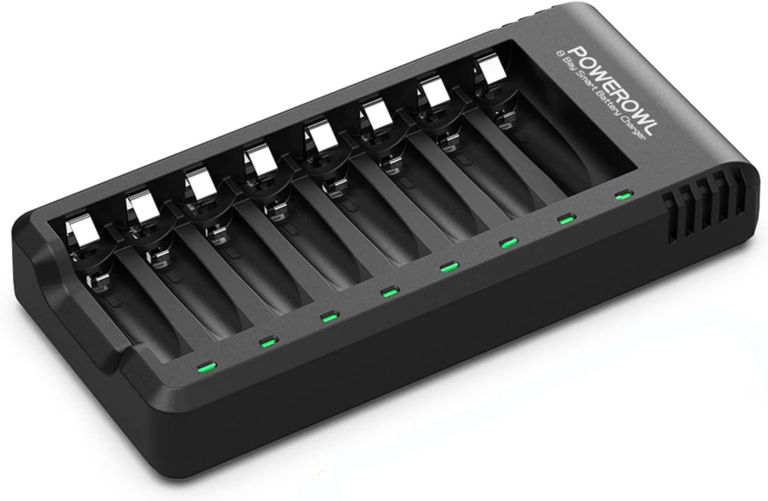 POWEROWL 8 Bay AA AAA Battery Charger, High Speed USB Charging, Non-Recessed Slot, for Ni-MH Ni-CD Rechargeable Batteries, No Adapter