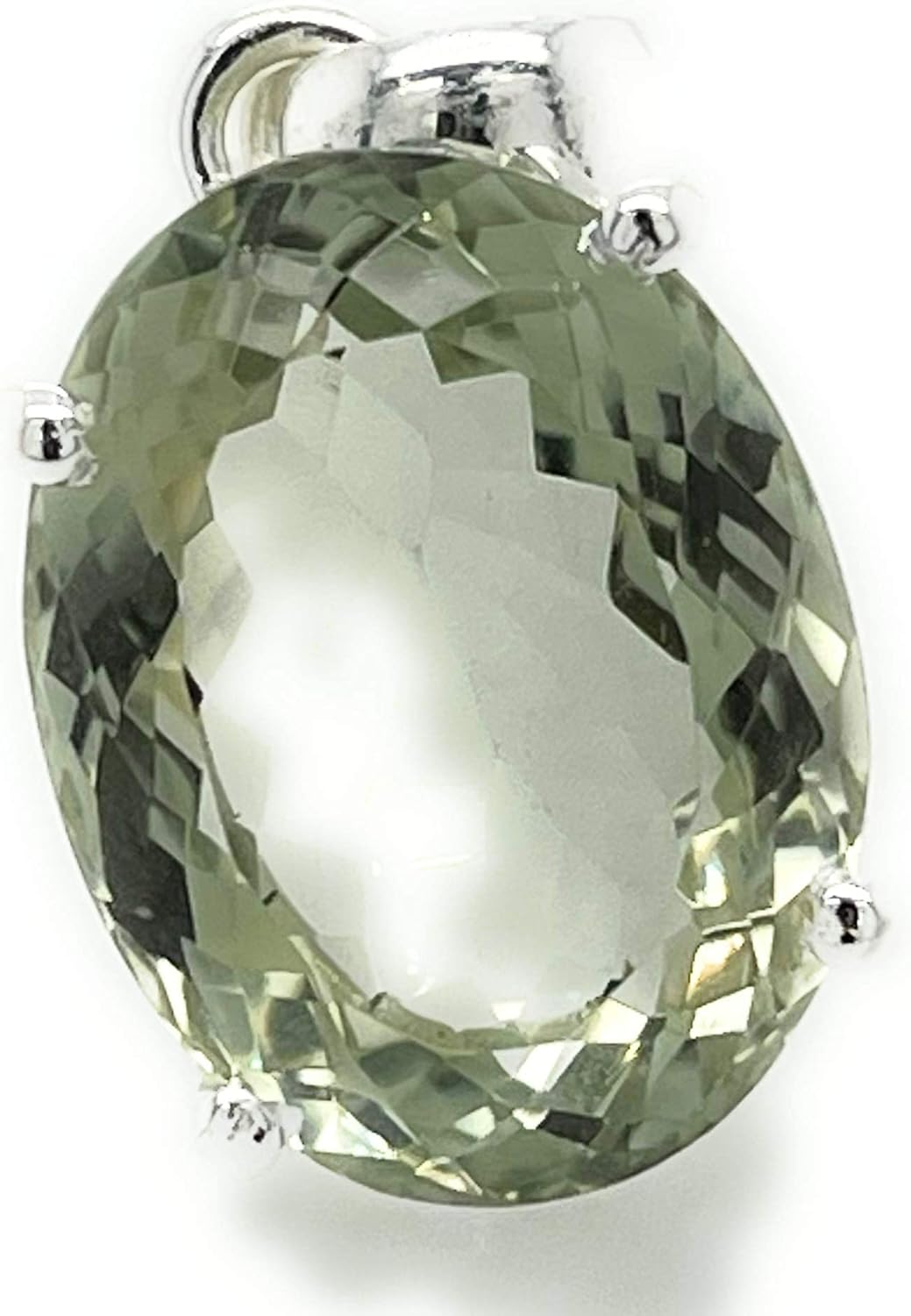 Natural 11ct Green Amethyst 925 Solid Sterling Silver Pendant 27mm