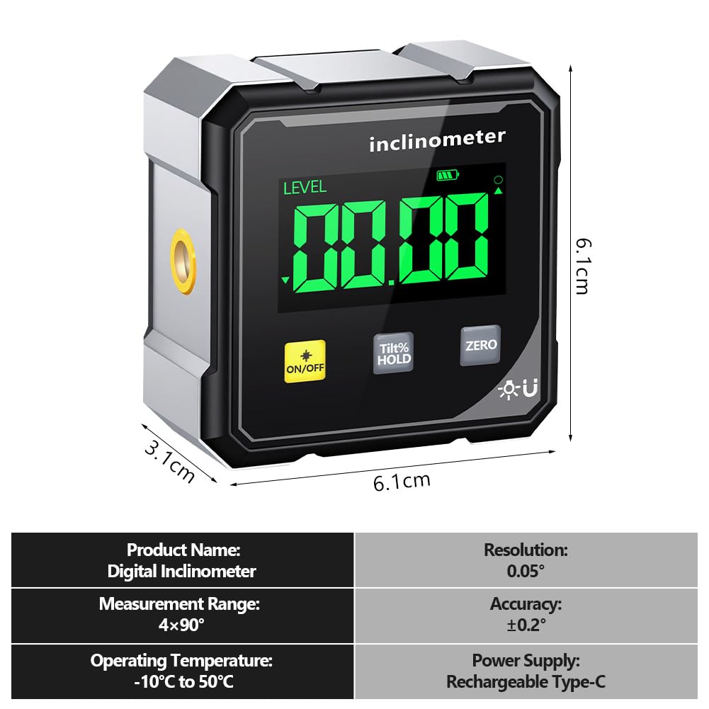 Flintronic Magnetyczny cyfrowy detektor kątowy, cyfrowy inklinometr z laserem elektronicznym, mocny 4-stronny magnetyczny kątomierz z wyświetlaczem LCD, do obróbki drewna, prac, maszyn