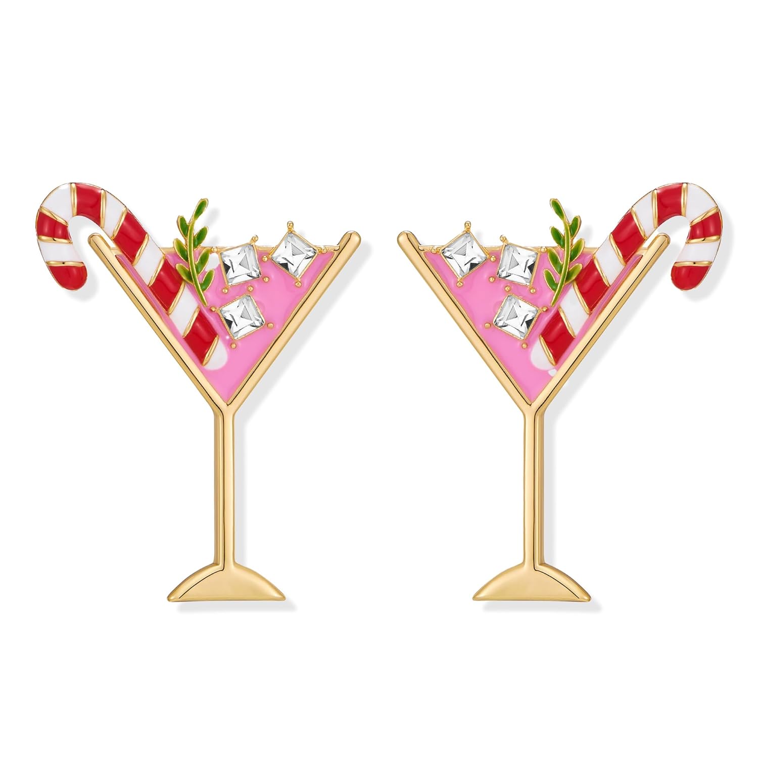 MYCUTEY Christmas Earrings For Women Cute Reindeer Candy Cane Light Bulb Champagne Bottle Dangle Earrings With Sparkling Rhinestones