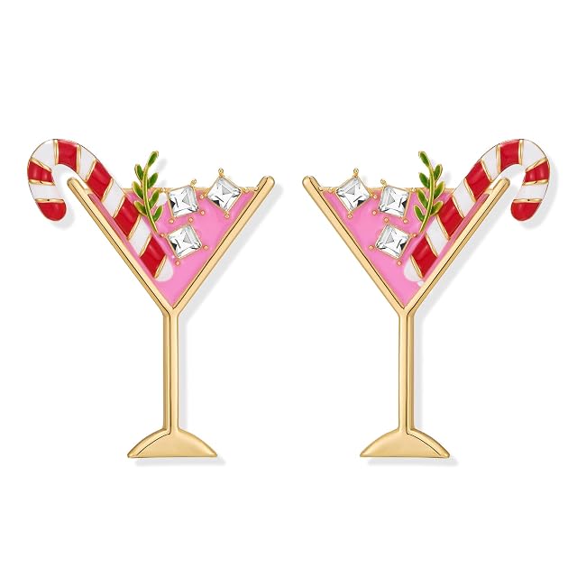 MYCUTEY Christmas Earrings For Women Cute Reindeer Candy Cane Light Bulb Champagne Bottle Dangle Earrings With Sparkling Rhinestones