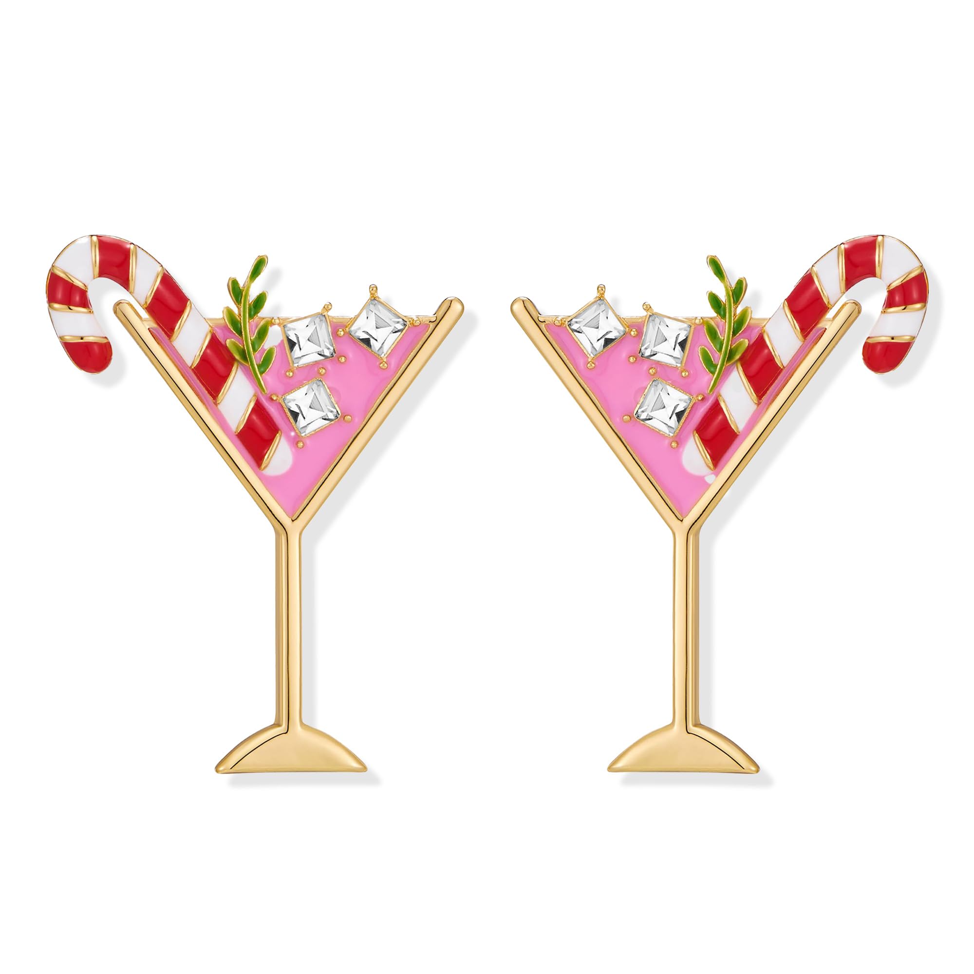 MYCUTEY Christmas Earrings For Women Cute Reindeer Candy Cane Light Bulb Champagne Bottle Dangle Earrings With Sparkling Rhinestones