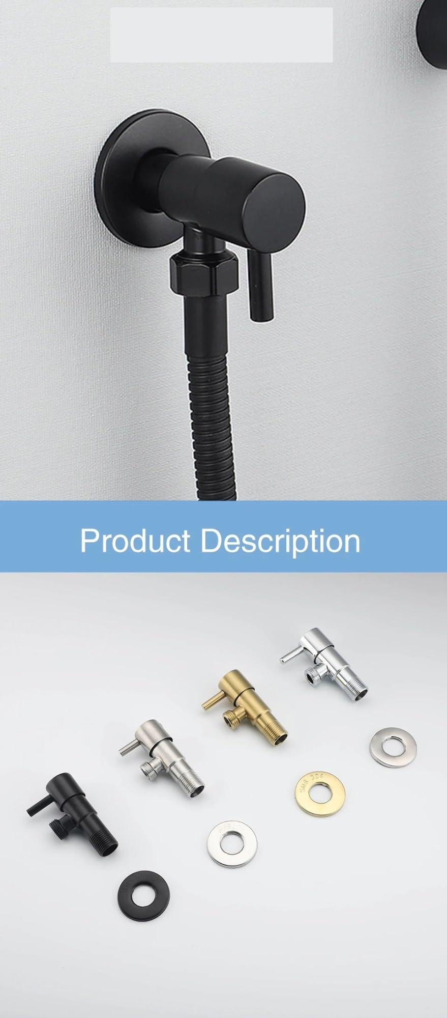 Grifo de válvula de agua fría individual, válvula de ángulo de acero inoxidable anticorrosión, flujo fácil de agua, 2 uds. Para Cocina, BañO(Black)