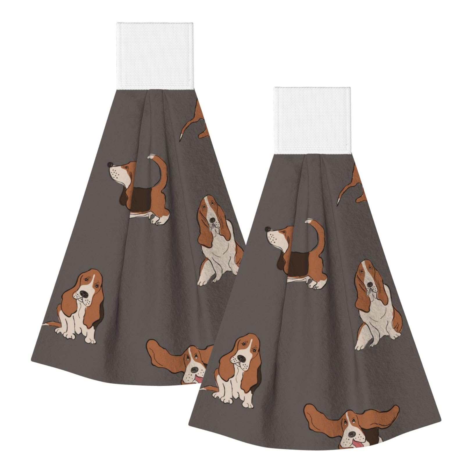 DOPKLNA Cute Basset Hound, 2 Pcs Hanging Coral Fiber Hand Towels for Bathroom, Absorbent Kitchen Towels