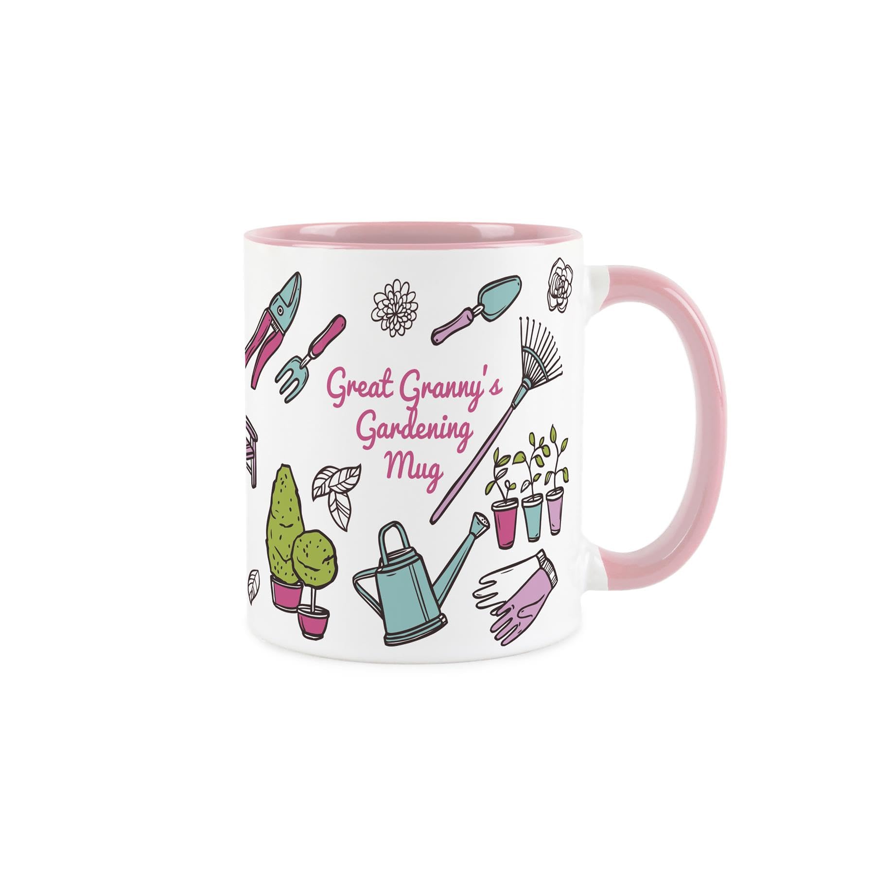Great Grannys Gardening Mug - Garden Accessories & Tools Presents - White & Pink Tea/Coffee Cup Mothers Day Gift