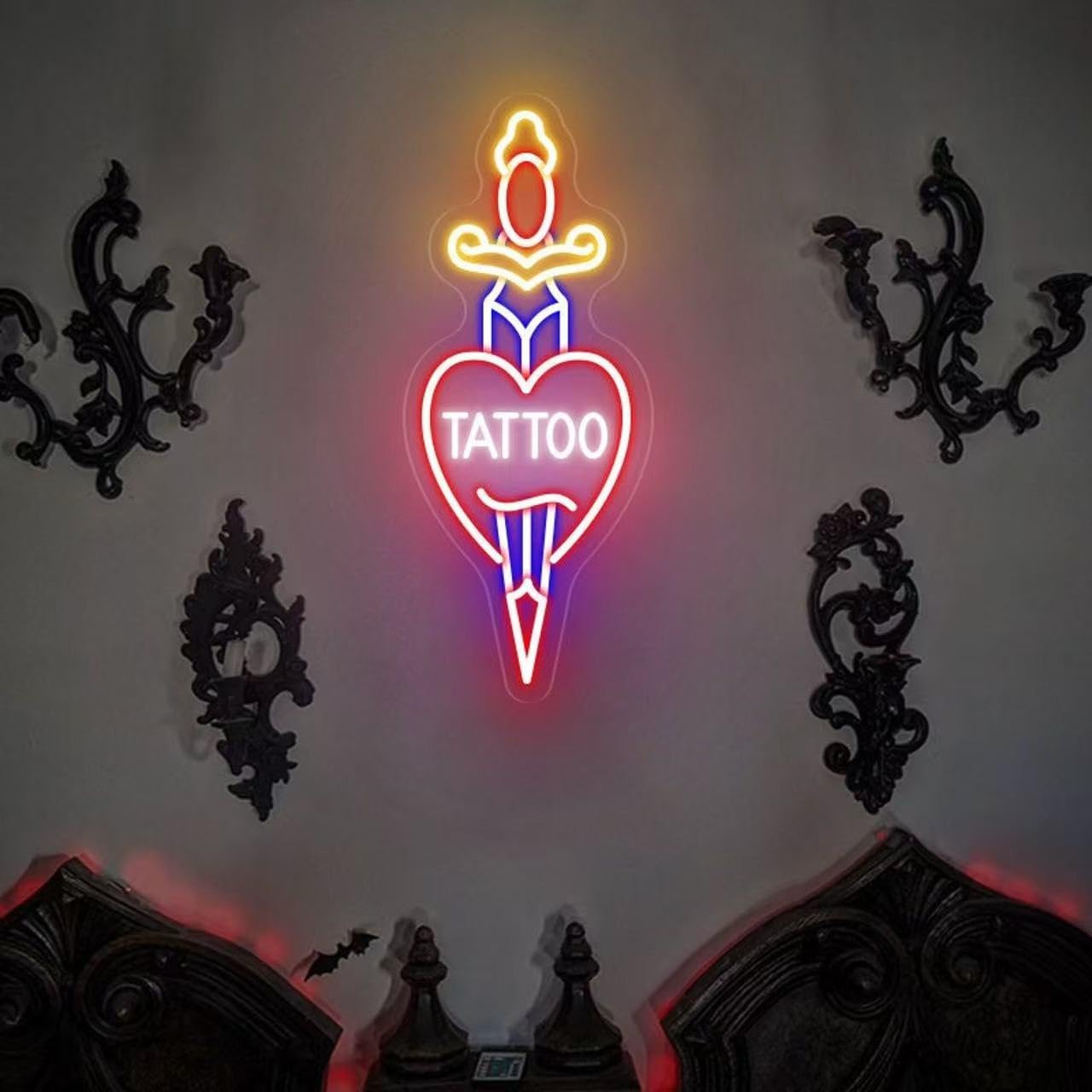 Tattoo - Insegna al neon dimmerabile, per tatuaggi, luci aperte, per salone di bellezza, decorazione da parete per salone di bellezza, per salone di bellezza, per salone, studio, azienda