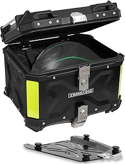TEMSONE 45L Universal Motorcycle Top Case, Waterproof Motorcycle Tail Box with Backrest & Handle, Dual-key Storage Carrier Case, Aluminum Trunk Tour Tail Box for Store Helmet