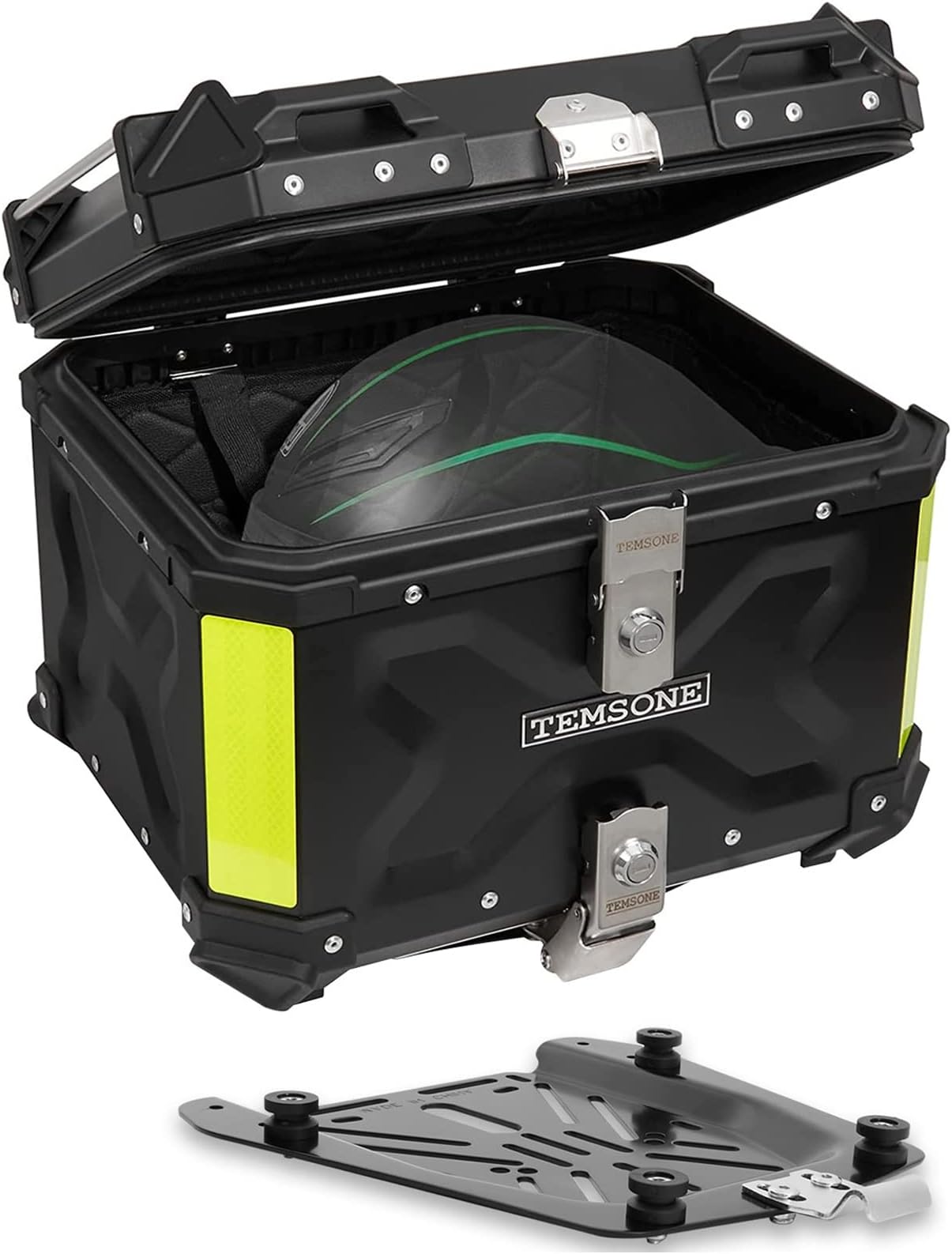 45L Universal Motorcycle Top Case, Waterproof Motorcycle Tail Box with Backrest & Handle, Dual-key Storage Carrier Case, Aluminum Trunk Tour Tail Box for Store Helmet