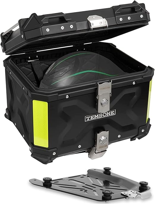 45L Universal Motorcycle Top Case, Waterproof Motorcycle Tail Box with Backrest & Handle, Dual-key Storage Carrier Case, Aluminum Trunk Tour Tail Box for Store Helmet